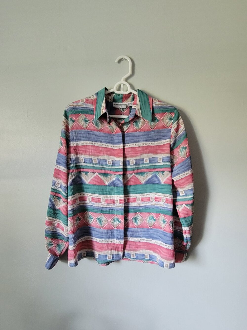 Vintage Alfred Dunner Petite Blouse Women's 10P Long Sleeve Button-Up Pink Blue